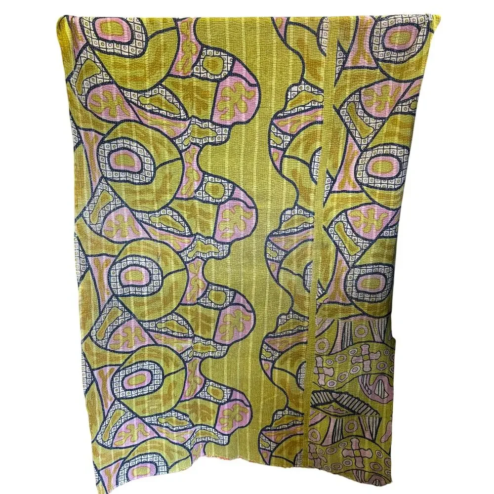 Handmade Kantha Quilt Apx 90” X 50” Multicolor Print